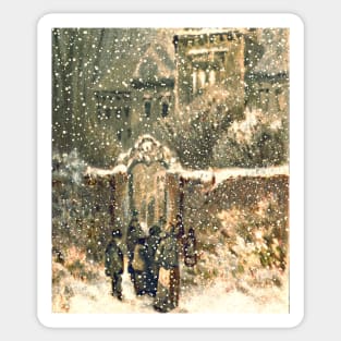 Christmas Card Depicting Winter Scenes Sticker